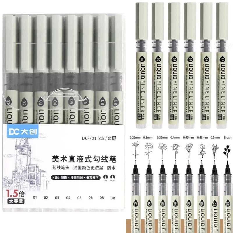 12 Tibs Black Gel Pen Fine Line Sketching Marker Different Tips Fineliner Drawing Pens Manga Art Marker Calligraphy Set Supplies