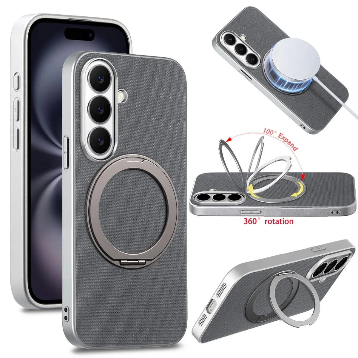 Custodia Protettiva in Pelle con Supporto Magnetico Girevole per Magsafe per Samsung Galaxy S26 S25 Ultra Plus S25 Edge S26+