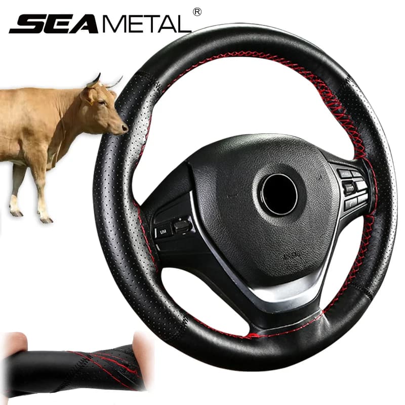 SEAMETAL cow leather cover Soft leather cover Wear-resistant anti-scratch steering wheel cover for 37-39 cm