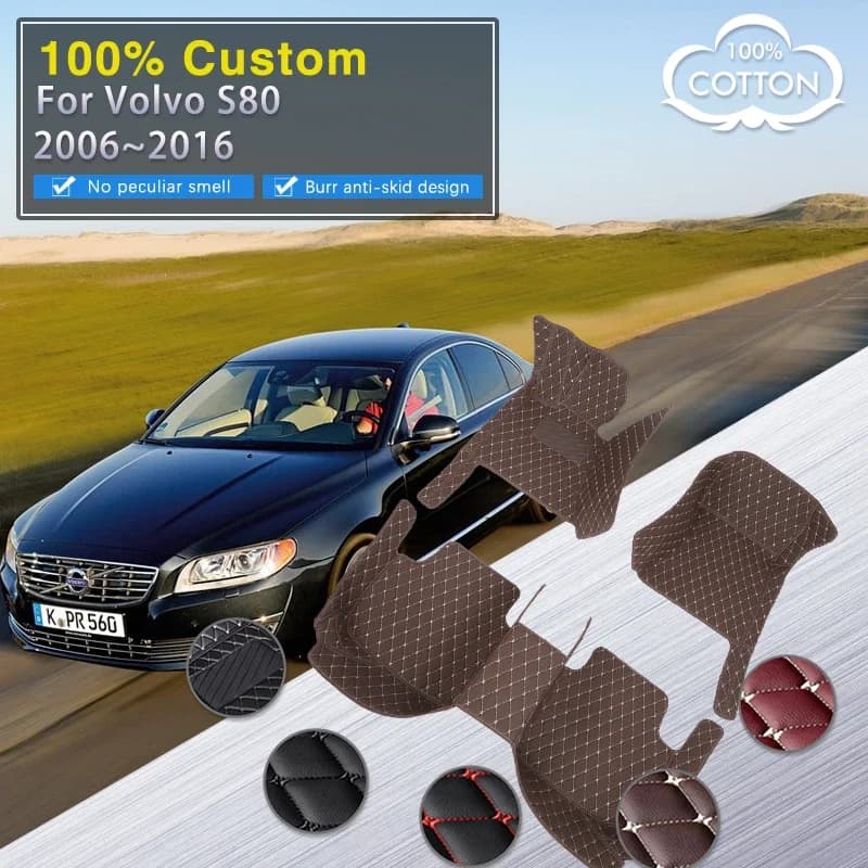 Tappetini per auto completi per Volvo S80 2006 ~ 2016 MK2 Tappetino in pelle Parte interna dell'automobile Tappeto di lusso Tappetino protettivo Tappeto per auto Ac