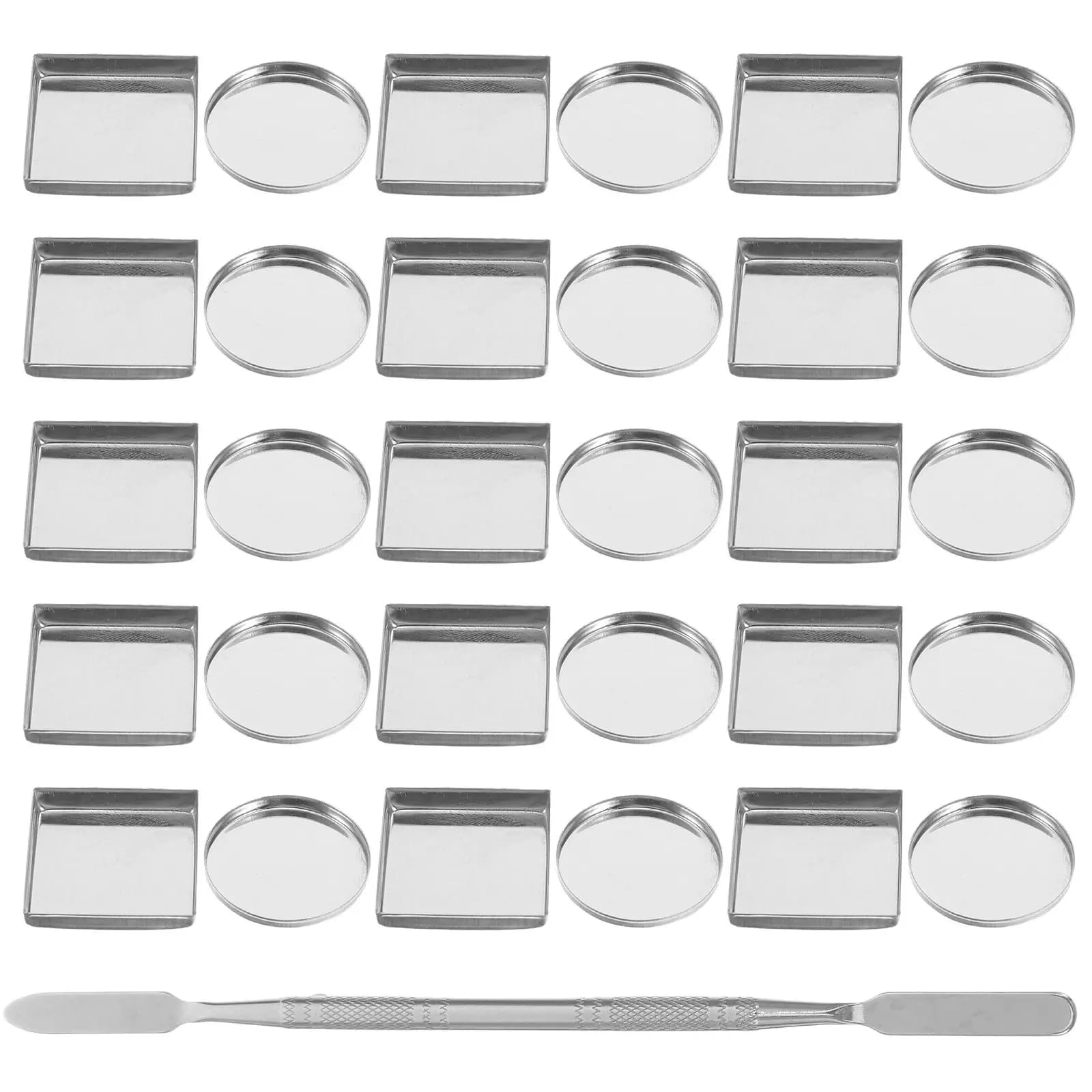 31Pcs Round Square Metal Pans Makeup Palette DIY Organizer Eyeshadow Blush Pressed Powder Storage Mixing Spatula