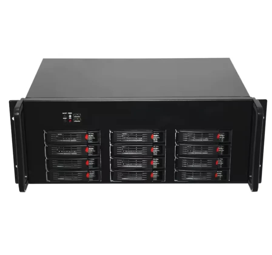 19inch 4U Industrial Nas Server Storage Chassis 12 Bays with Fan ATX Plastic and Aluminum Alloy Large Data Backup