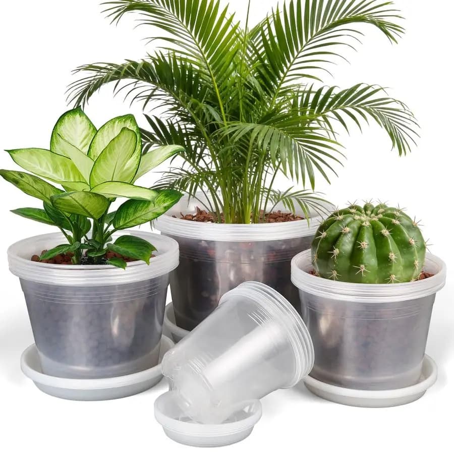 Nursery vases with drainage and underwater, packing with 24, transparent vases of 4, 6, 8, 10 inches for plants, plastic vases for indoor and outdoor plants