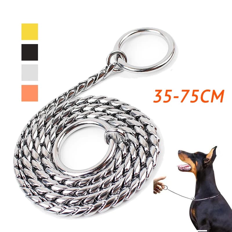 Collare a catena per cani in metallo Collana a pizzico Robusto girocollo per animali domestici Catena a serpente Decorazione regolabile Collare per animali domestici per cani di taglia piccola, media e grande