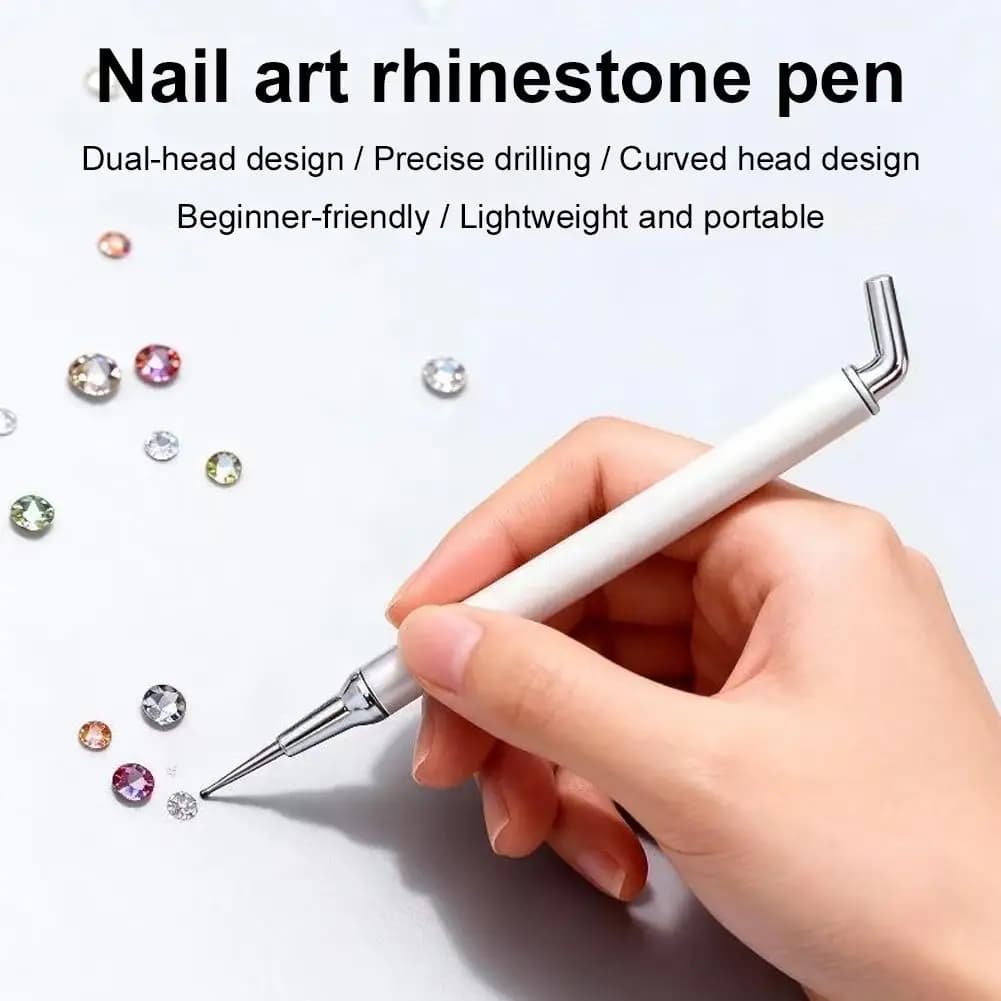 Penna Professionale a Doppia Punta per Nail Art, Strumento per Applicazione di Strass e Cristalli, Attrezzo Specializzato per Decorazioni Unghie