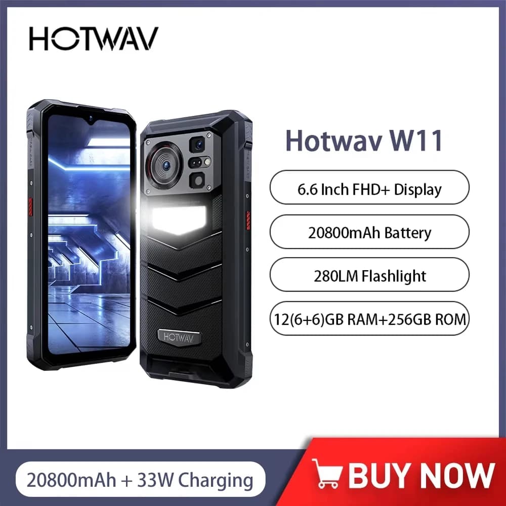 HOTWAV W11 Telefono robusto Batteria da 20800 mAh FHD da 6,6 pollici + 12 GB + 256 GB 33 W Ricarica rapida 280LM Torcia NFC Smartphone Android 13