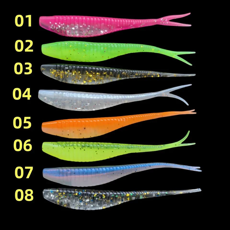 MUKUN 10PCS Nuovo Richiamo di Pesca Jerk Shad Esca Coda Divisa Minnow Crankbait 70mm 1.8g Plastica Morbida Swimbait per la Pesca Alla Spigola