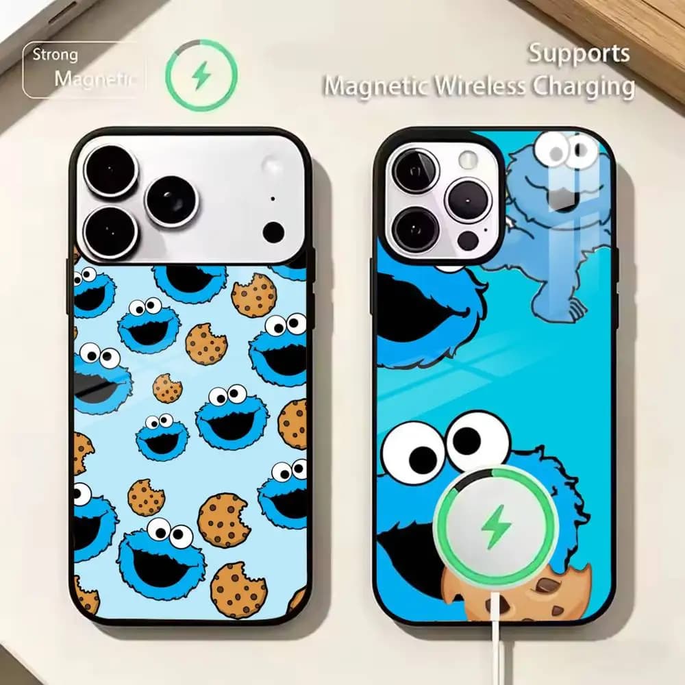 Cut Cartoon C-Cookies Monster Phone Case For IPhone17 16 15 14 13 12 11 Pro Max 16/15/14Plus Wireless Charger Cover