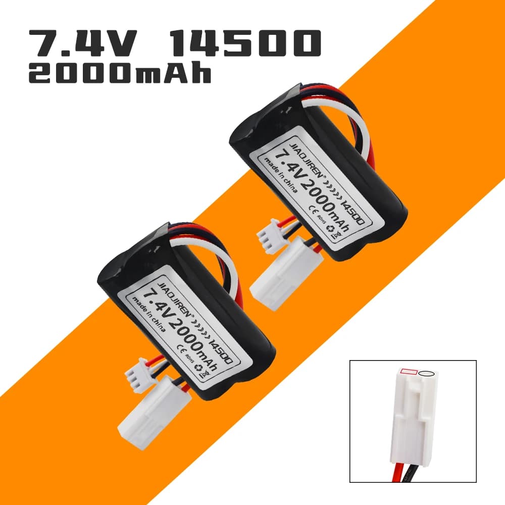 Batteria agli ioni di litio da 7.4V 2000mAh 14500 con connettore EL-2P per giocattoli elettrici, pistole ad acqua e parti di ricambio per modellini RC di barche da corsa fuoristrada ed elicotteri.