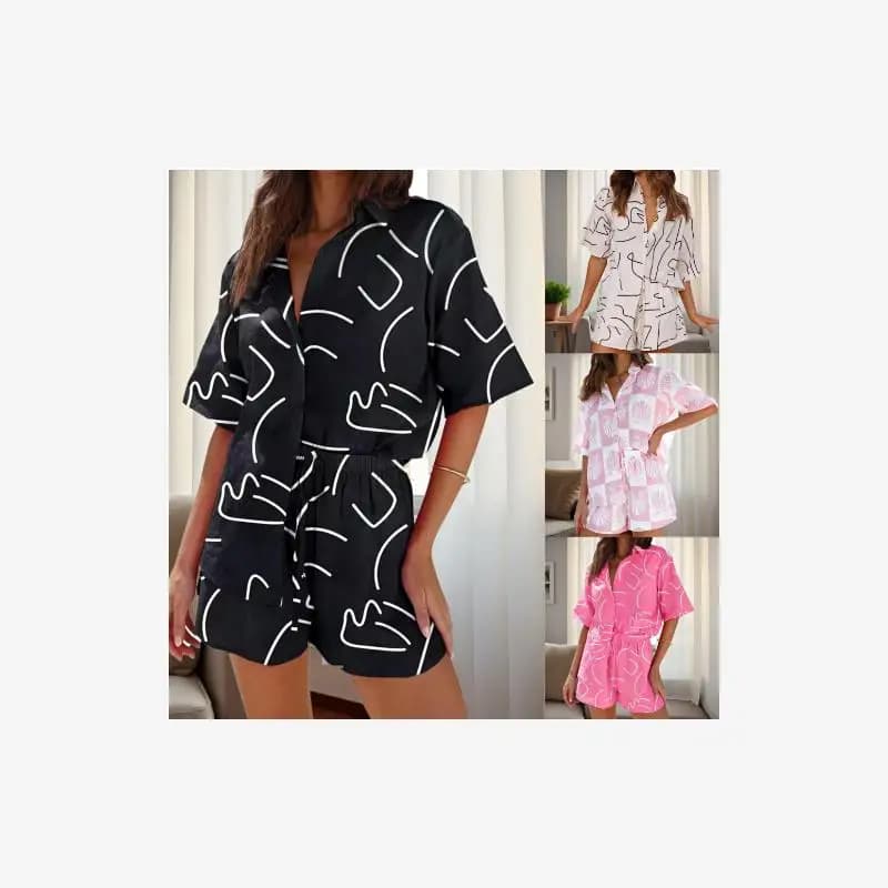 Summer 2024 Women's Casual Print Short Sleeve Shirt Shorts Two-Piece Set Fashionable Comfortable Breathable Clothing Set