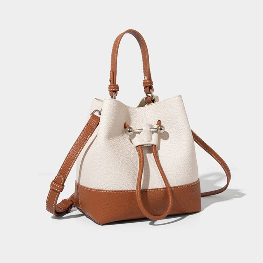 2025 Nuova borsa a secchiello da donna patchwork Borsa a tracolla con coulisse in pelle Pu Borsa a tracolla per giovani leggera casual stile coreano Intera vendita