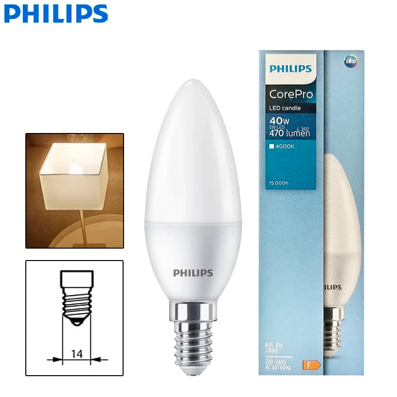 Philips CorePro LED Candle E14 B35 Bulb 5W (=40W) Frosted 4000K Natural White Comfort Light AC 220V-240V Original LED Room Lamp