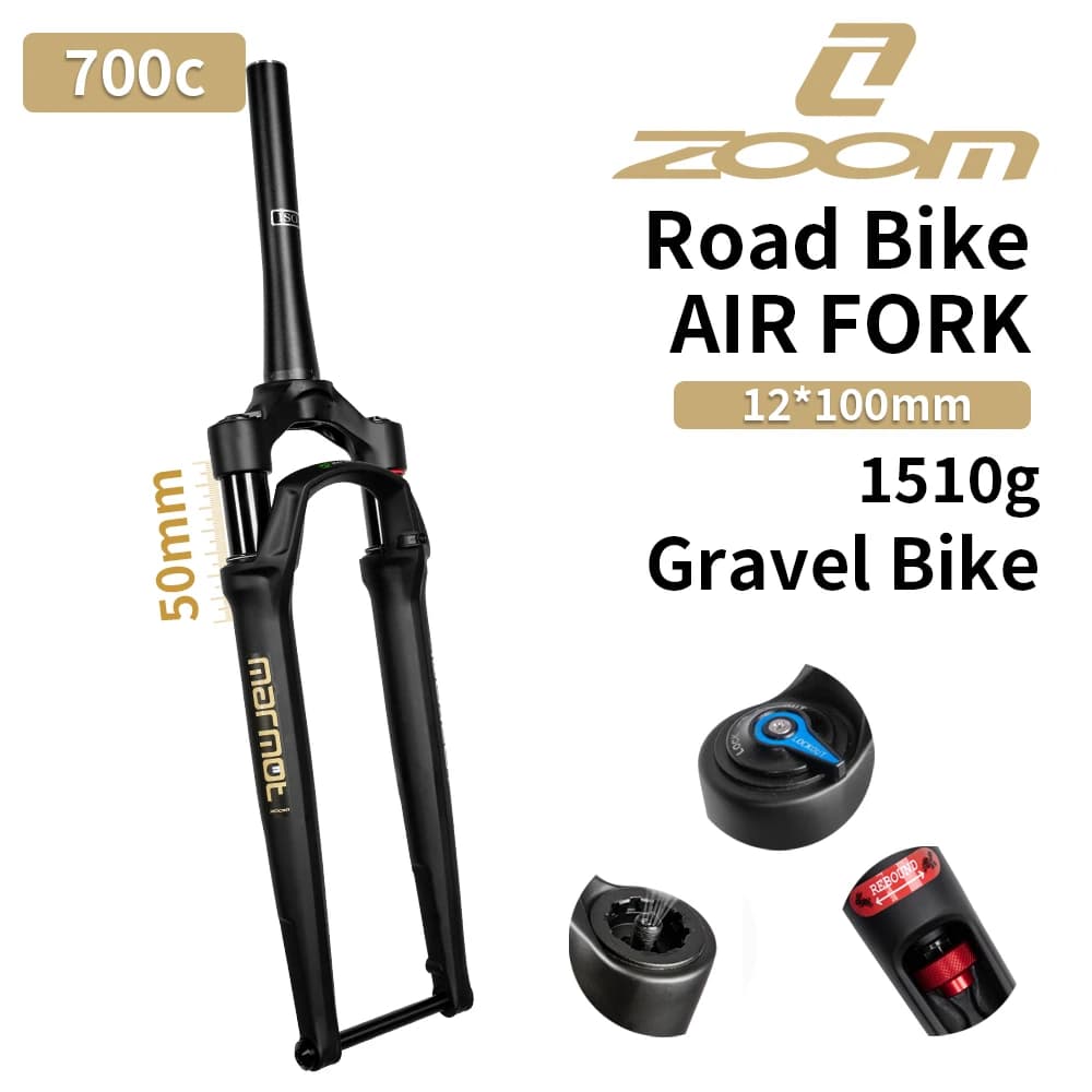Zoom Forcella pneumatica per bicicletta da strada 120x100mm 50mm Viaggio 700C Regolazione smorzamento Ammortizzatore in lega di alluminio per bici da ghiaia Nuova forcella anteriore