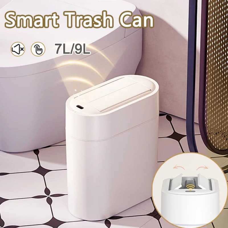 Bidone della spazzatura con sensore intelligente da 7/9 litri con coperchio per montaggio a parete Bidone della spazzatura per la casa Cucina Bidone dei rifiuti per WC a fessura stretta a induzione automatica bidirezionale