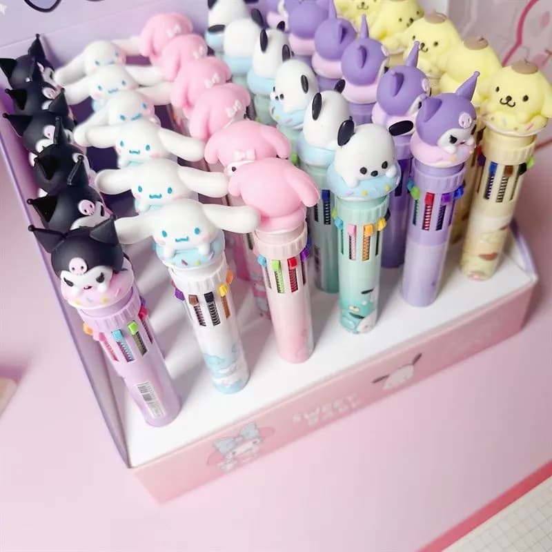 Sanrio cute cartoon character design click pen 10-color ballpoint pen for color notes, student gift girls highlighter pen Outfit