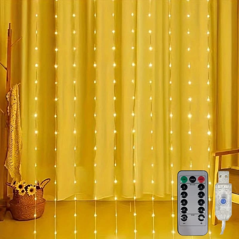 LED Curtain Light String USB Powered 8 Modes Christmas New Year Party Holiday Lights Home Wedding Birthday Room Decor Aesthetic