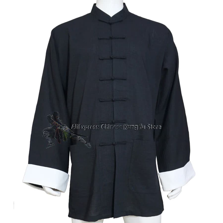 Custom Men's Women's Tai chi Wing Chun Kung fu Jacket with White Cuffs Zen Meditation Clothing 25 Colors