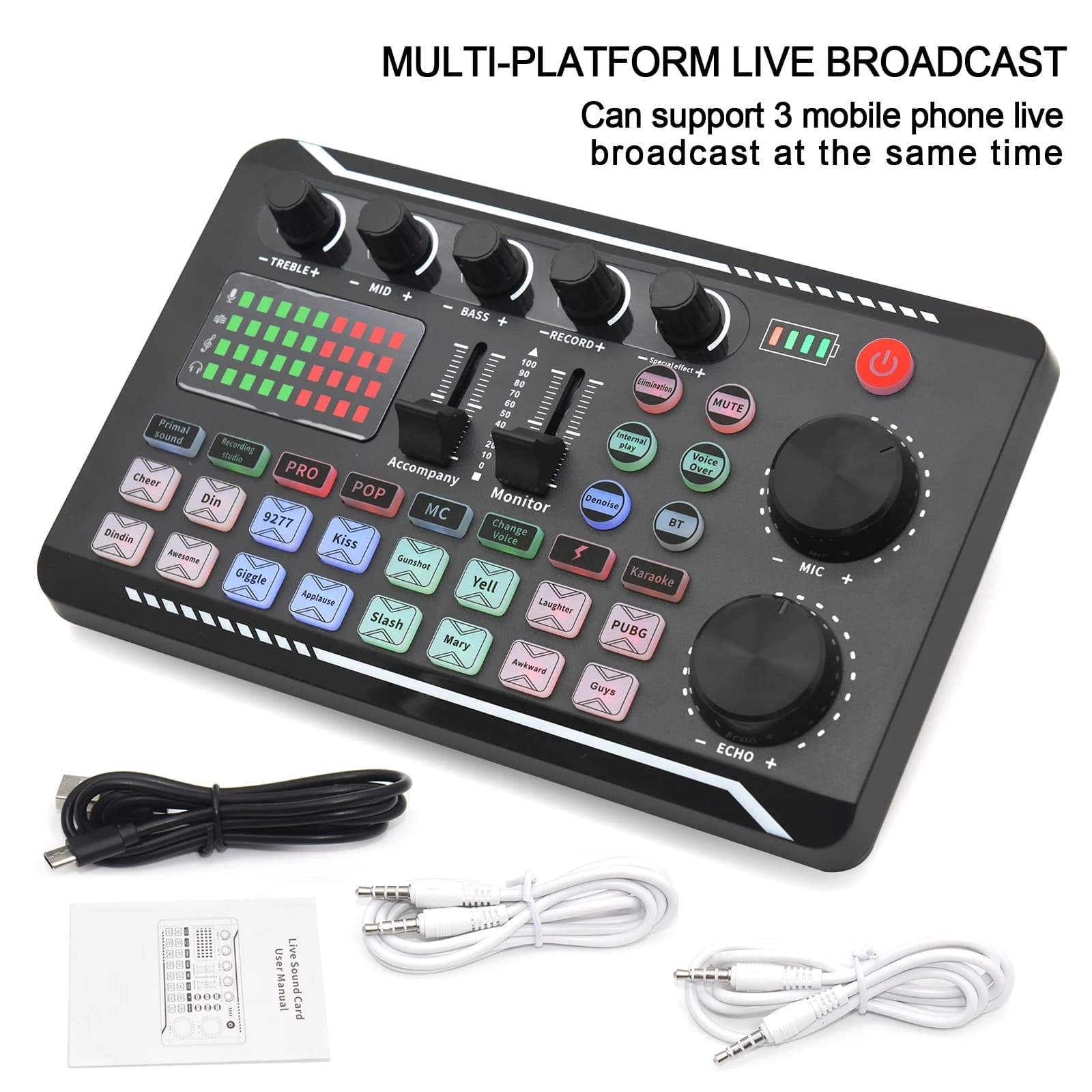 Audio mixer for live audio card with interface Mixer DJ Effect Change voice Bluetooth compatible mixer for live streaming singing