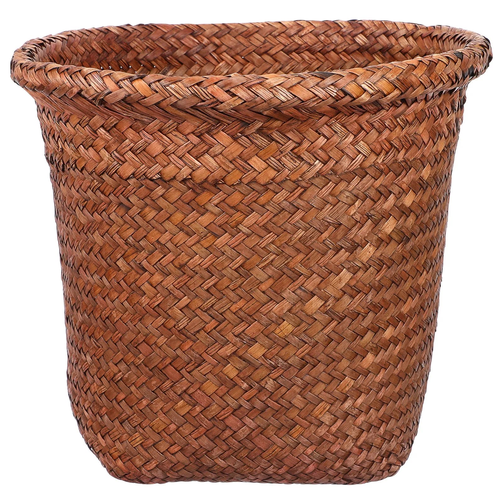 Cestino per Rifiuti in Paglia Naturale Intrecciata, Contenitore per Carta da Ufficio, Cestino per Carta da Scrivania, Contenitore per Rifiuti da Tavolo, Piccolo Cestino da Bancone