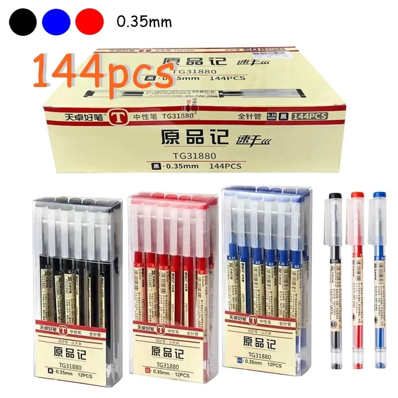 0.35mm Fast Dry Gel Ballpoint Pens 144 Pieces, Smooth Writing Black Blue Ink Markers for Student Exam Daily Office Supplies