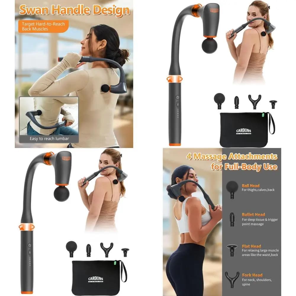 Deep Electric Massage Gun to Relieve Pain and Collo - Portable Percussion Massage with Long Handle and Carrying Case, FS