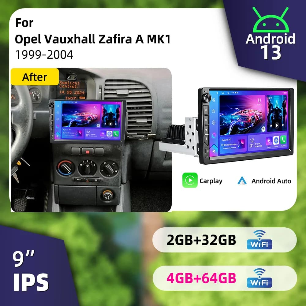 For Opel Vauxhall Zafira A MK1 1999-2004 1 Din 9" IPS Screen Car Stereo Android CarPlay GPS Multimedia Autoradio Radio Head Unit