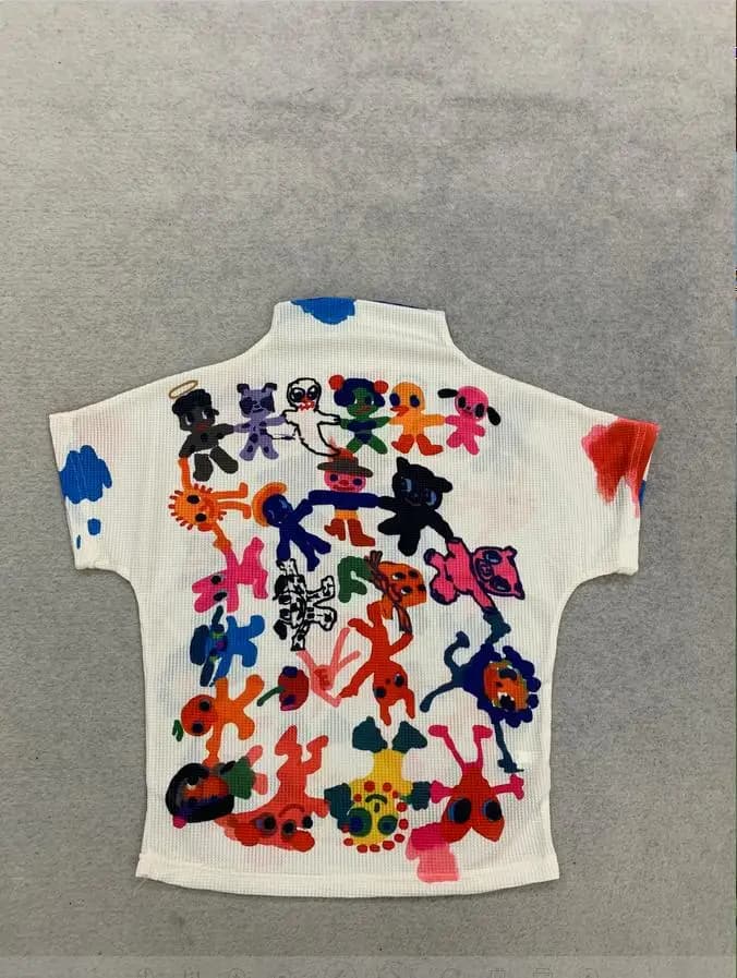 Y2K Cartoon Graffiti Print Mock Neck Crop Top Women Waffle Knit Short Sleeve Tee Harajuku Cute Slim Fit Summer Streetwear Blouse