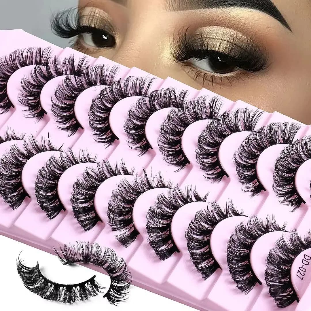 10 Fake 3D Eyelash Paia in Synthetic Vison, DD Curve, Russian Style, 8-23mm, Voluminous and Reusable for Extension Eyelashes