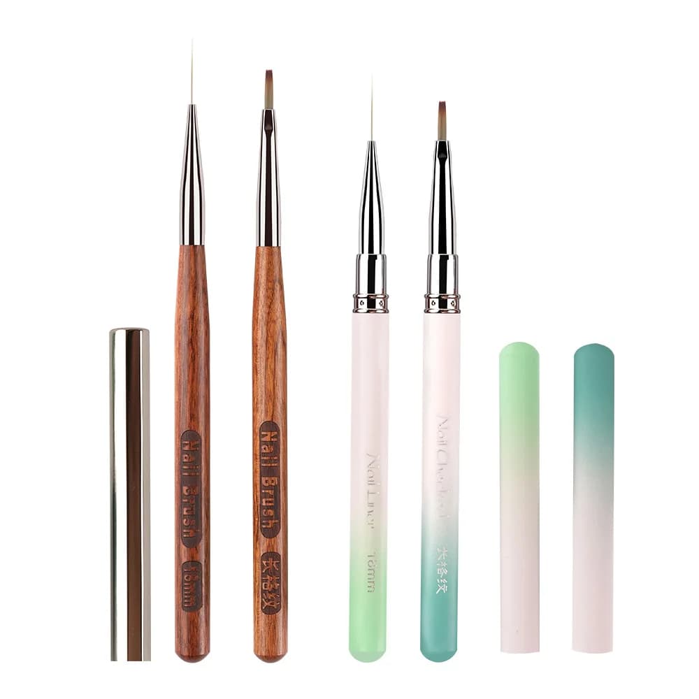 1/2 Pennelli con manico in legno di sandalo per nail art, pittura, gel UV, extension e disegno.