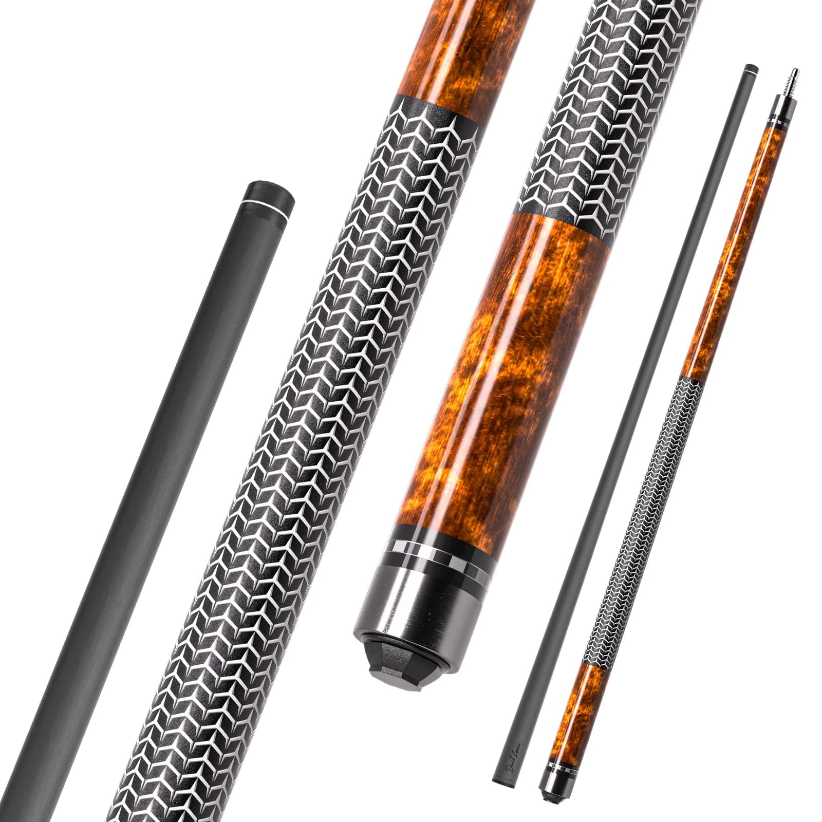 David Loman designed with advanced snake pattern series carbon fiber pool cue Snake pattern grip anti slip design 19.5oz/12.5mm