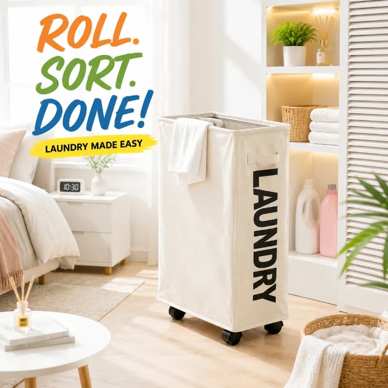 Large Wheeled Laundry Storage Basket, Waterproof Foldable Bag for Yoga Mat and Dirty Garment Organization