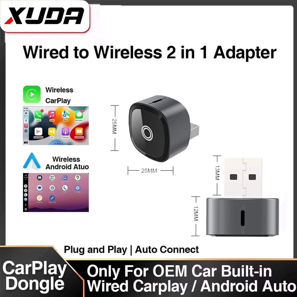XUDA Adapter Wireless 2in1 CarPlay Android Auto AI Smart Box Smart Car Systems for VW Toyota Nissan Honda Ford Benz
