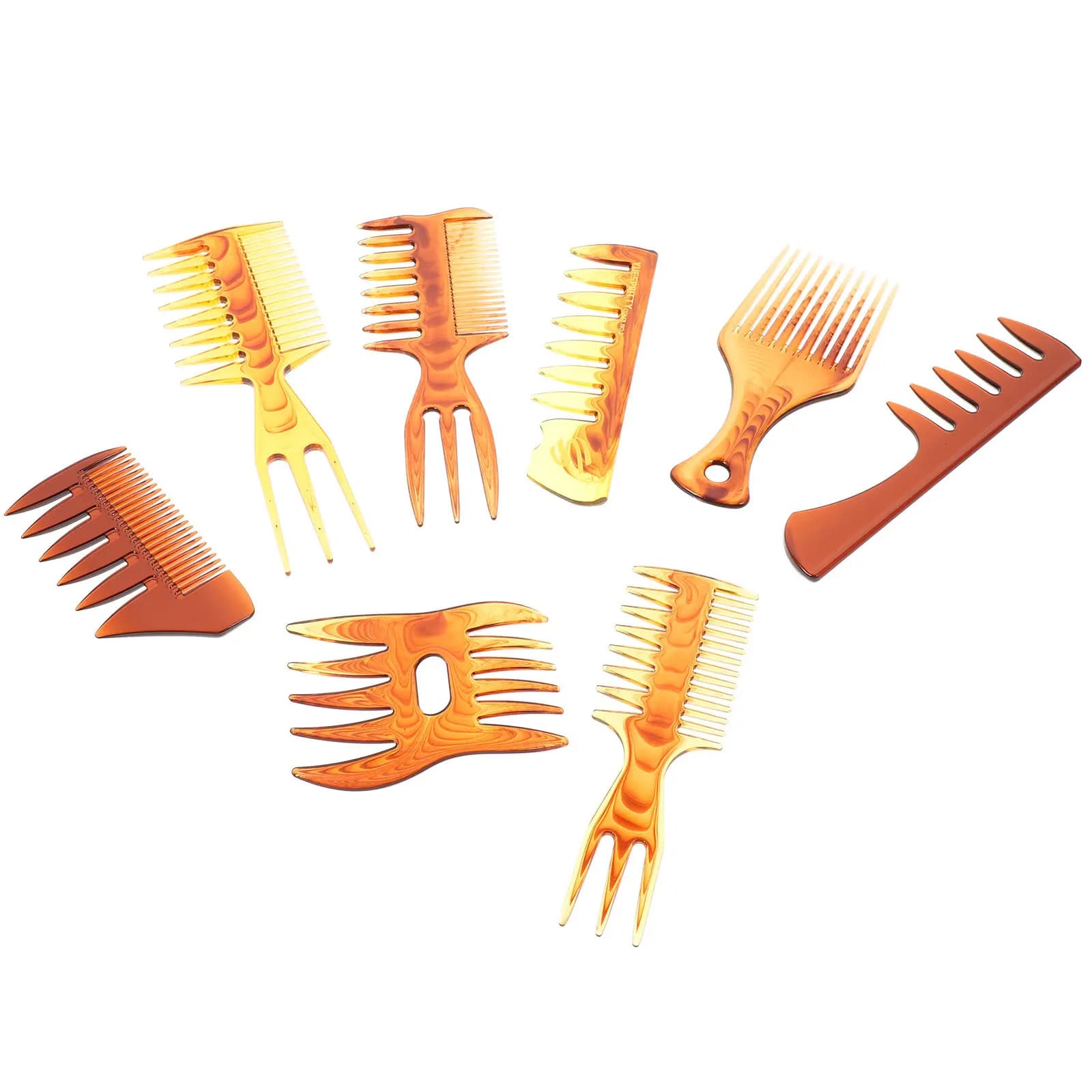 Set di 8 Pettini Termici per Uomo con Manico, per Styling e Lisciatura dei Capelli, Colore Ambra