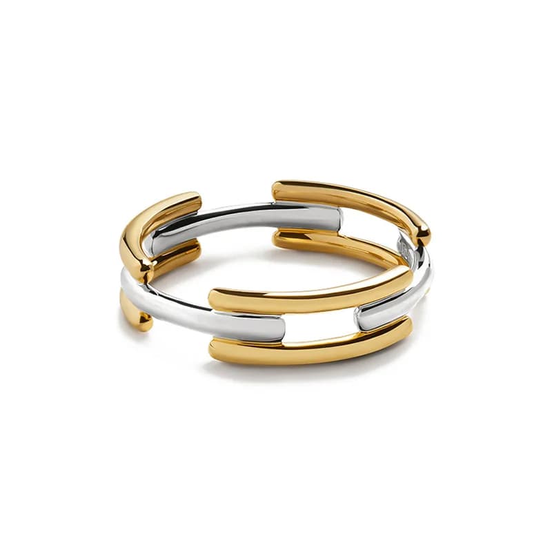 Anello Elegante in Argento Sterling S925 Bicolore Personalizzato con Croce, Gioiello di Lusso Leggero per Donna