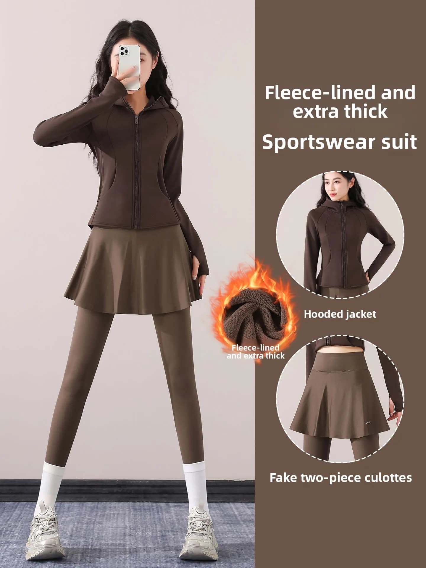 Thickened Fleece Running Sportswear Set Women Winter New Morning Run Suit High-End Yoga Jacket Fitness Pants Skirt