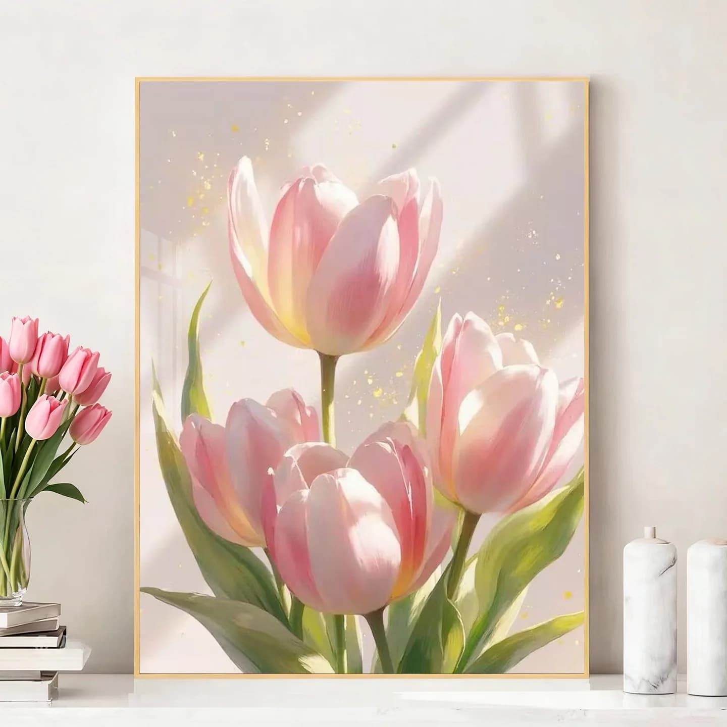 Handmade Diamond Painting Tulip 5D Point Stick Cross Stitch Bedroom Restaurant Diamond Art Modern Simple Style No Frame