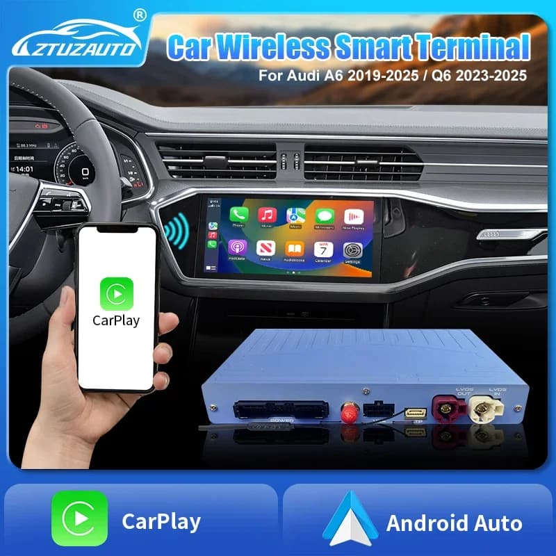 AIBox Wireless CarPlay per Audi A6 Q6 MIB3 2019-2025 8.8 10.1 con supporto Android Auto, telecamera anteriore e posteriore, Mirror-Link, Box Retrofit