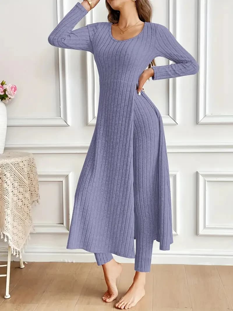 Fashion O Neck Long Tops+High Waist Slim Pants Autumn Casual Solid Set For Women 2 Piece Sets Lady Holiday Women's Clothing New