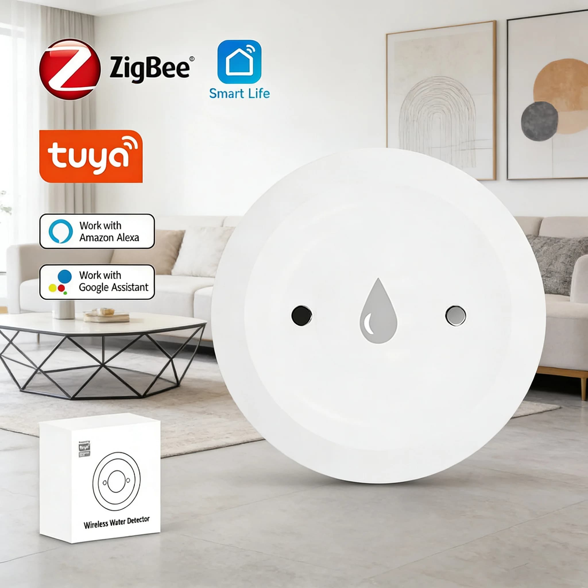 Zigbee Water Sensor, Loss Detector with Remote Monitoring via App for Kitchen/Bath, Compatible with Home Assistant and Zigbee2mqtt