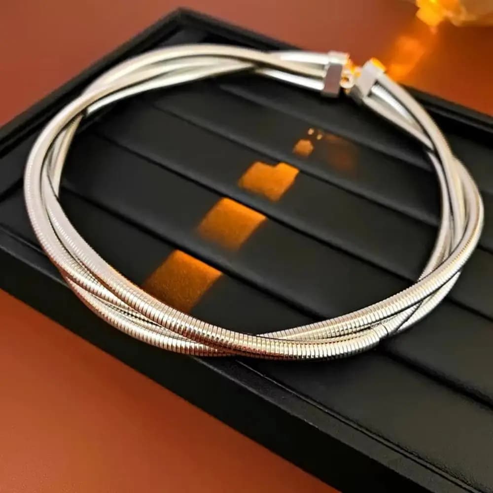 Collana Creativa a Strati, Collana Punk Hip Hop in Metallo Multistrato, Collana Girocollo a Tre Fili Intrecciati e Attorcigliabili