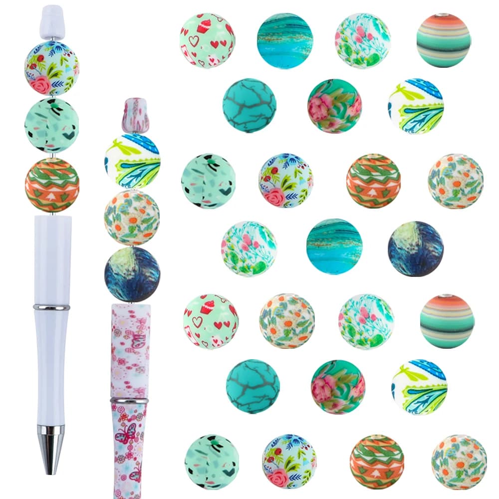 10/20 pz 15mm Serie Verde Fresco Perline Stampate In Silicone Per La Produzione di Gioielli FAI DA TE Portachiavi Collana Bracciale Orecchini Accessori