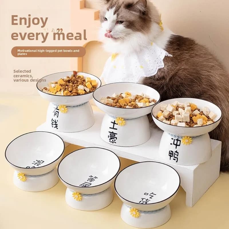 Ciotola Creativa in Ceramica per Cani, con Gambe Alte e Bocca Inclinata, Protegge la Colonna Cervicale, Anti-Rimbalzo del Cibo, Nera, per Alimenti per Animali Domestici