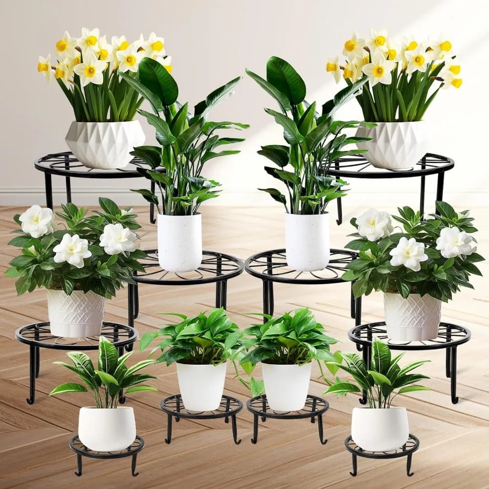 Set di 10 Supporti per Piante in Metallo, Resistenti e Antiruggine, per Interni ed Esterni, Giardino e Casa, per Piante Multiple