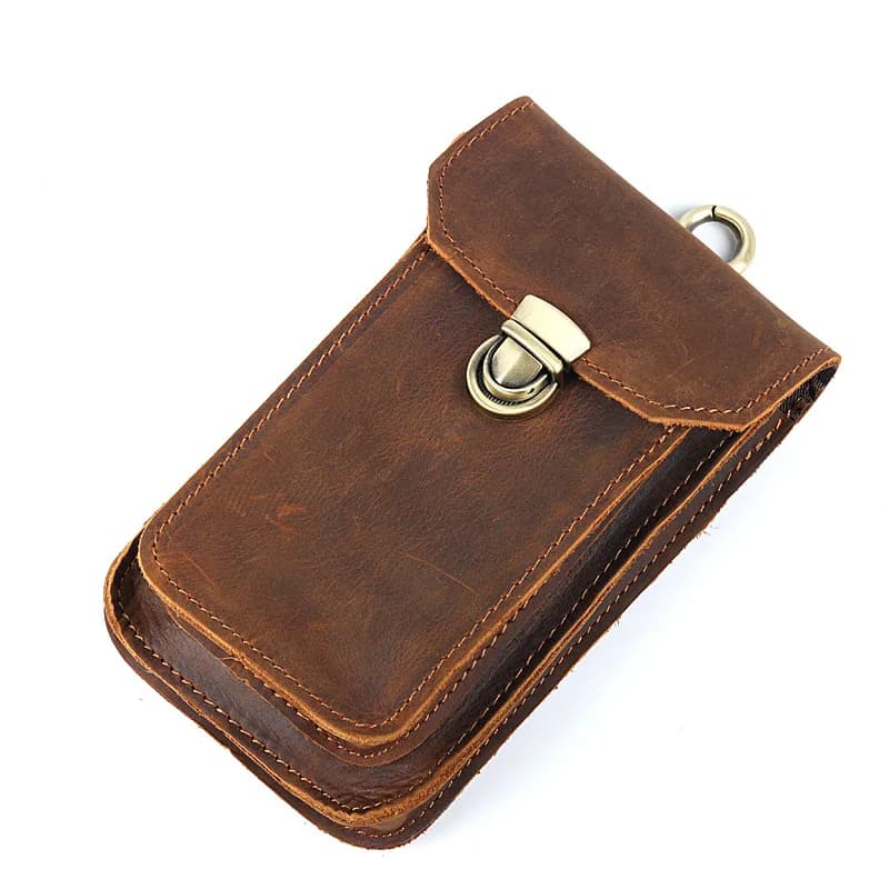 New model Men's waist bag, backpack, mobile phone bag, genuine top layer cowhide outdoor construction site waist bag