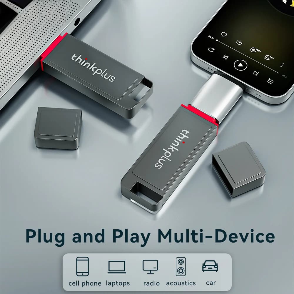 Lenovo MU243 USB 3.2 Chiavetta USB in Metallo ad Alta Velocità, Memoria Portatile per Laptop, PC e Auto