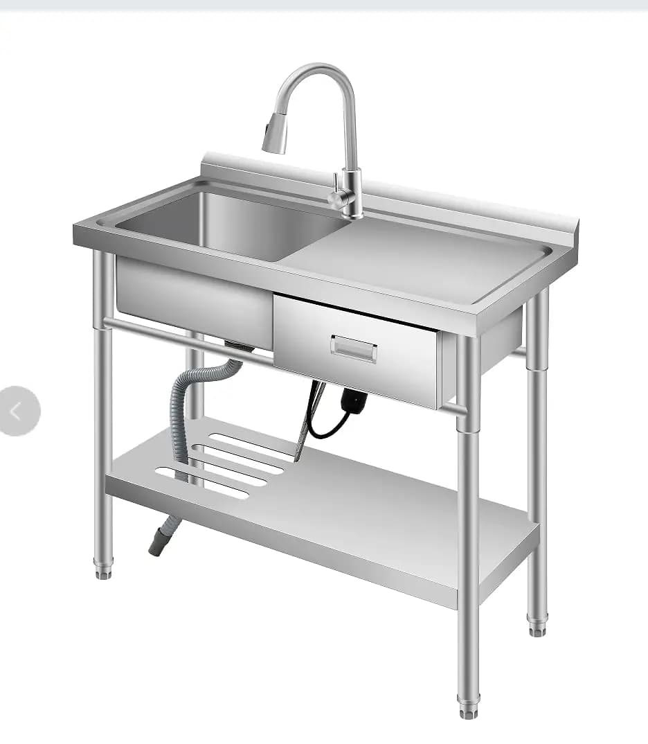 Lavello multiuso in acciaio inox con cassetto e piano di lavoro 39x20 pollici, lavello per lavanderia con rubinetto estraibile per cucina, garage, officina, seminterrato