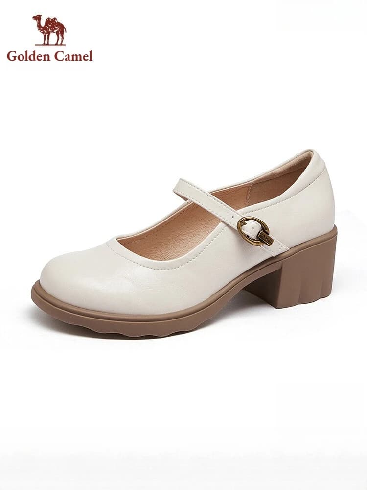 Golden Camel Mary Janes Shoes for Women's 2026 Spring Vintage Elegant Leather Shoes JK Uniform Round Toe Chunky Heel Shoes