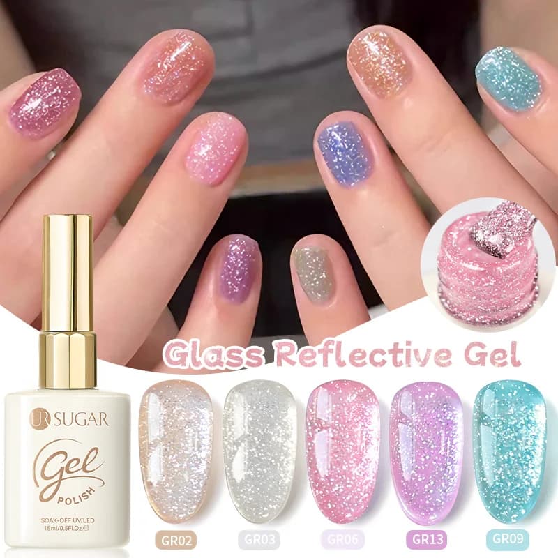 UR SUGAR Smalto Gel per Unghie in Vetro Riflettente con Glitter 15ml, Effetto Flash Scuro, Smalto Gel UV Soak Off per Nail Art Primaverile