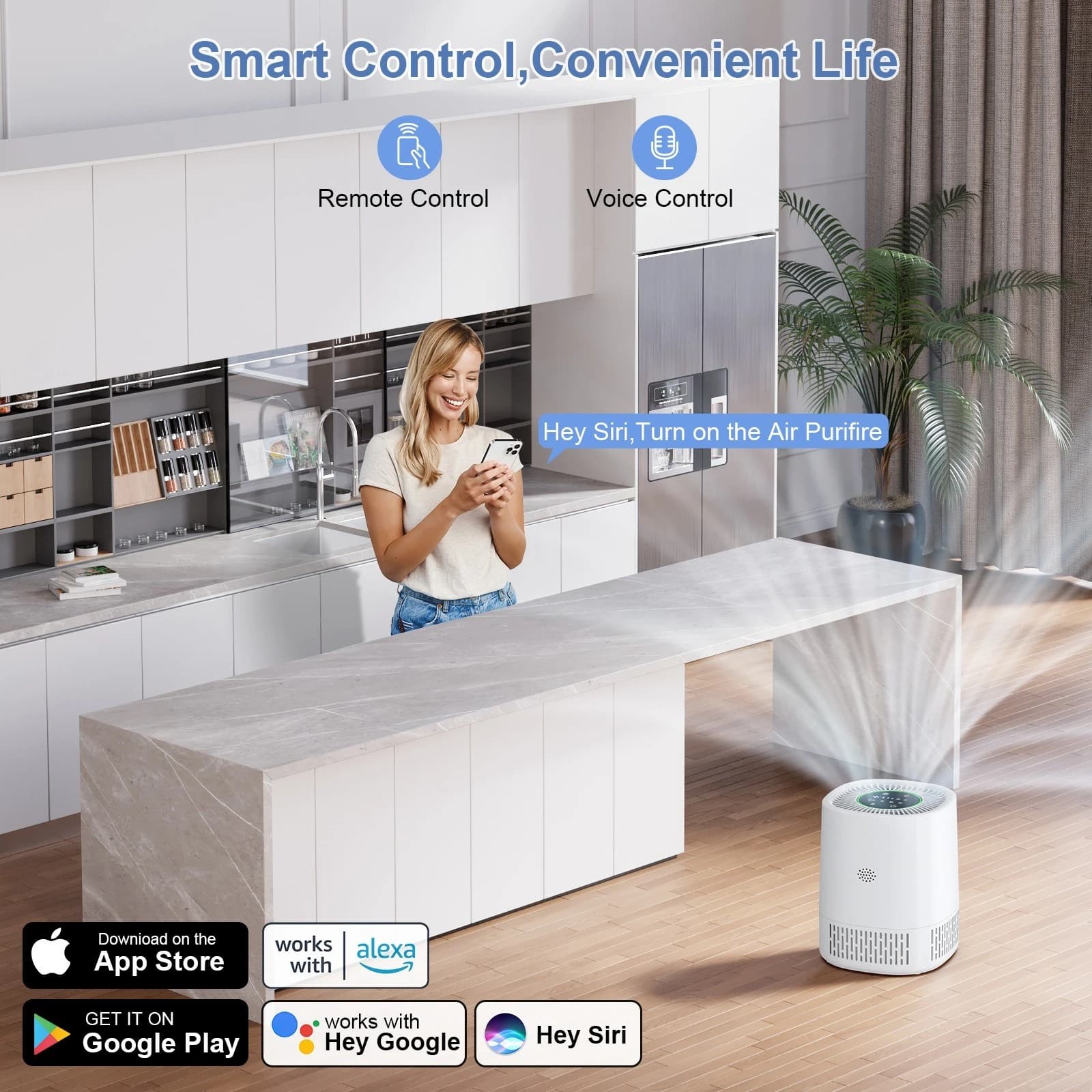 PJ07 Smart Air Purifier WiFi & Touch Screen, HEPA & Activated Carbon Air Cleaner, Large Coverage for Home Living Room
