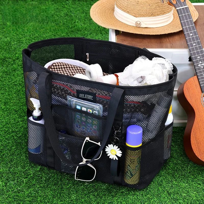 Large capacity beach bag Mesh Swimming bag, essential swimming swimsuit, toys, toiletries storage bag, quick drying shoulder bag